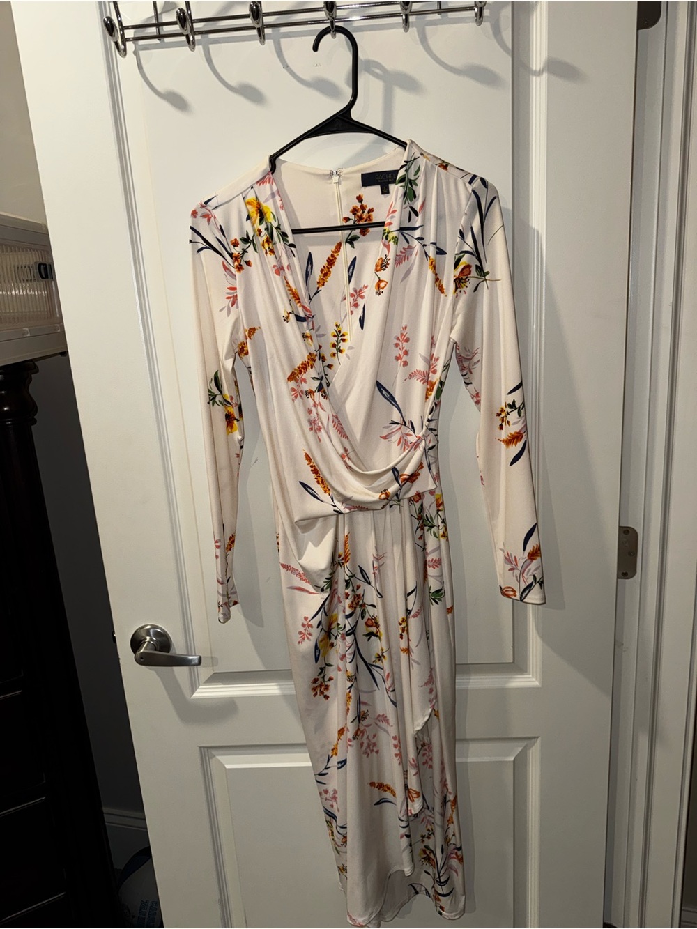 RACHEL Rachel Roy Cream Floral Wrap-Style Long Sleeve Midi Dress